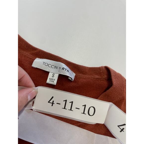 Toccin x RTR Dress Womens Small Brown Knit Sweater Puff Sleeve Mini Cotton - Picture 4 of 9